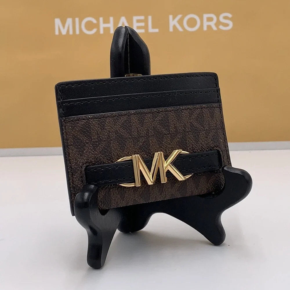 MICHAEL KORS Reed Large Card Holder Case Wallet Brown /Black MK NWT